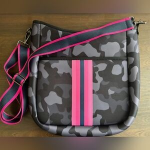 Parker & Hyde Neoprene Camo Crossbody Bag Pink Stripe adjustable strap purse